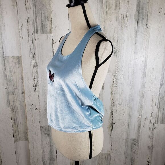 Velour Butterfly Cropped Halter Top Sz XL - Picture 2 of 6